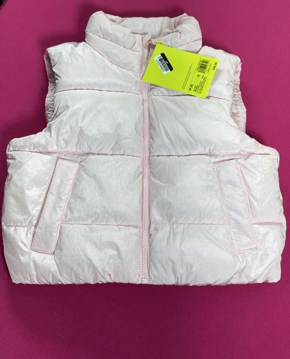 All in Motion Puffer Vest – Light Pink Quilted Zip‑Front Sleeveless Size M